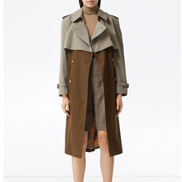 Burberry Double-Breasted Two-Tone Reconstructed Trench Coat - Size 4 - Picture 6 of 16